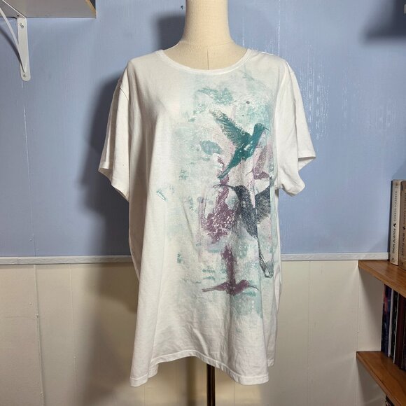 Sonoma 2x White Green Hummingbird Crewneck Shortsleeve Casual Summer T-Shirt - Picture 1 of 8